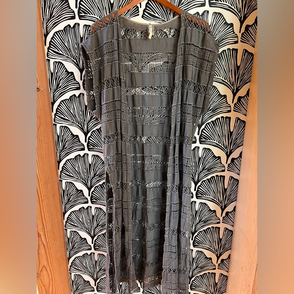 XCVI Charcoal Lace crochet duster